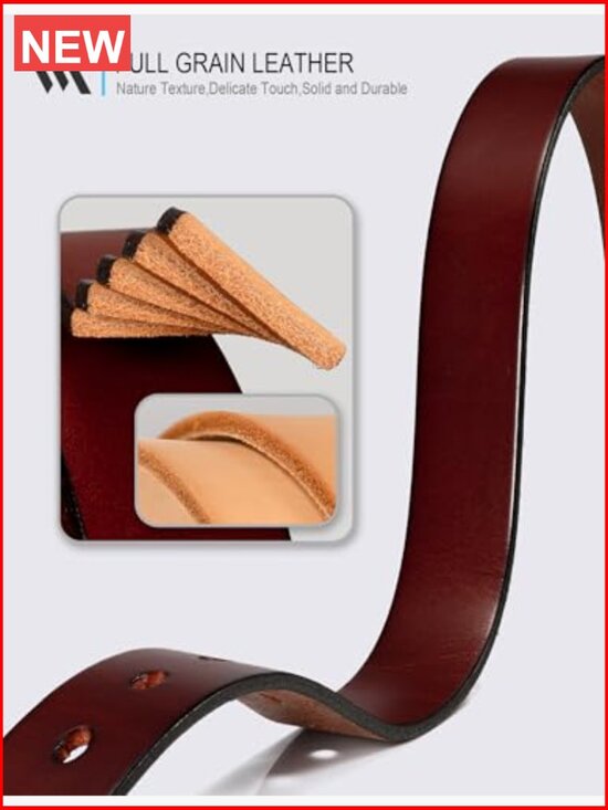 Full Grain Leather Belt with Vintage Brass Buckle for Women main image 4